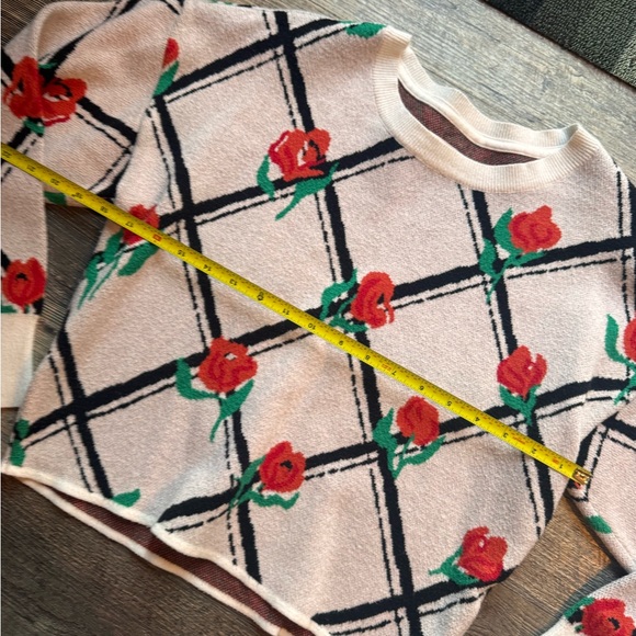 Anthropologie Maeve White Sweater with Red Rose Design - Picture 4 of 8